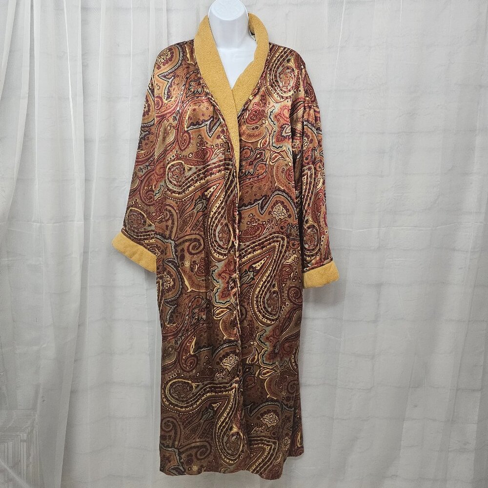 Victoria's Secret Robe Satin Terrycloth Paisley Boho Missing Belt S